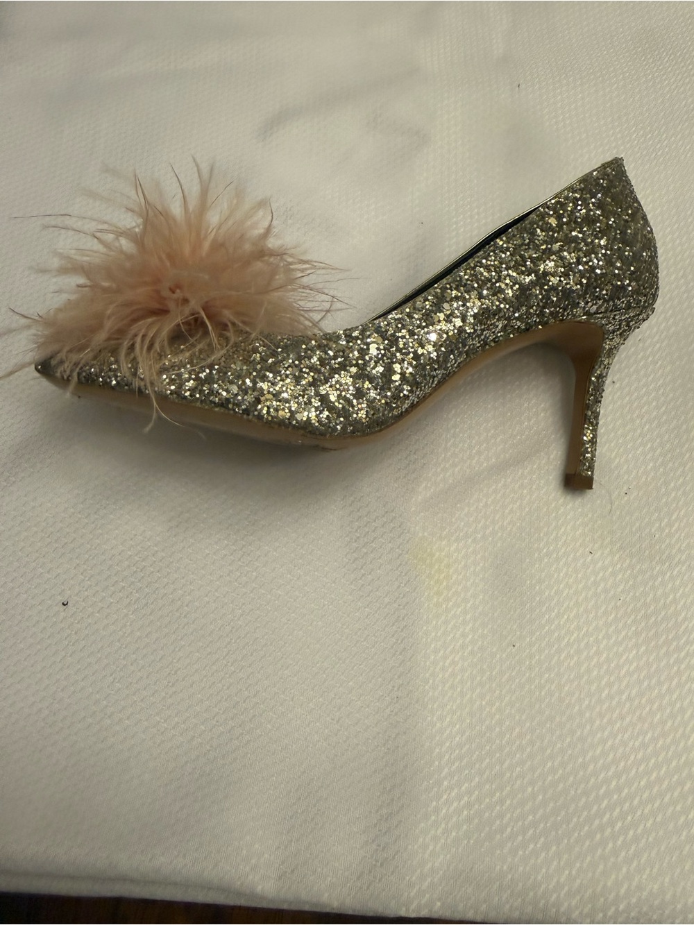 kate spade Gold Glitter Pump with Blush Feather Pom - Picture 5 of 6